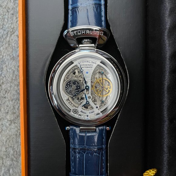 Stuhrling 127A Special Reserve Emperor Grandeur Skeleton Auto Dual Time Men *New - Picture 8 of 9